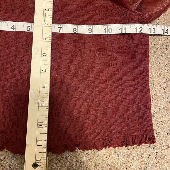 Y2K Cropped Top Square Neck Puff Sleeve Boho Fairy Grunge Vampire Coquette Sz L - Picture 2 of 8